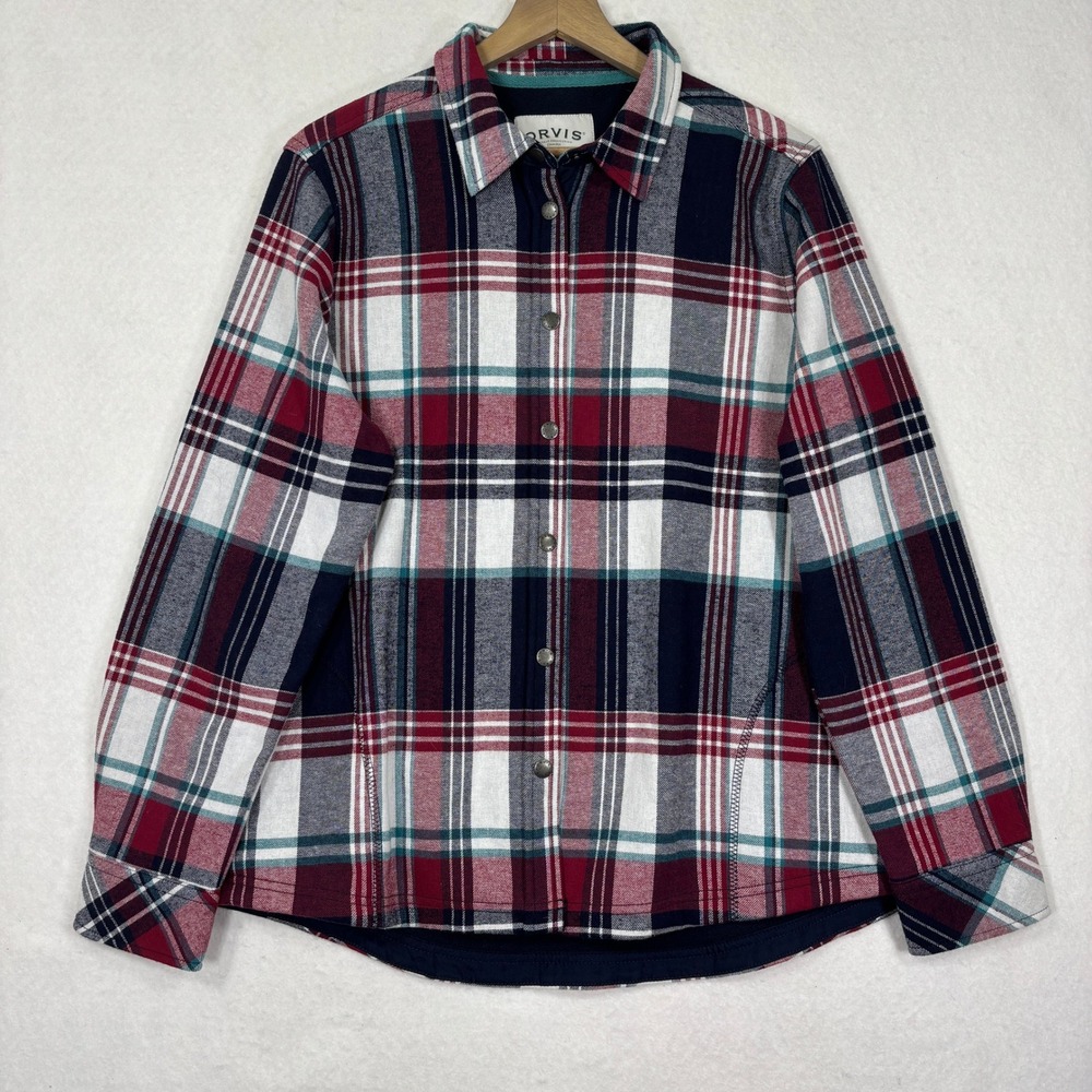 Orvis‎ Shirt Jacket Womens XL Plaid Regular Fit Fleece Lined Gorpcore Cabin